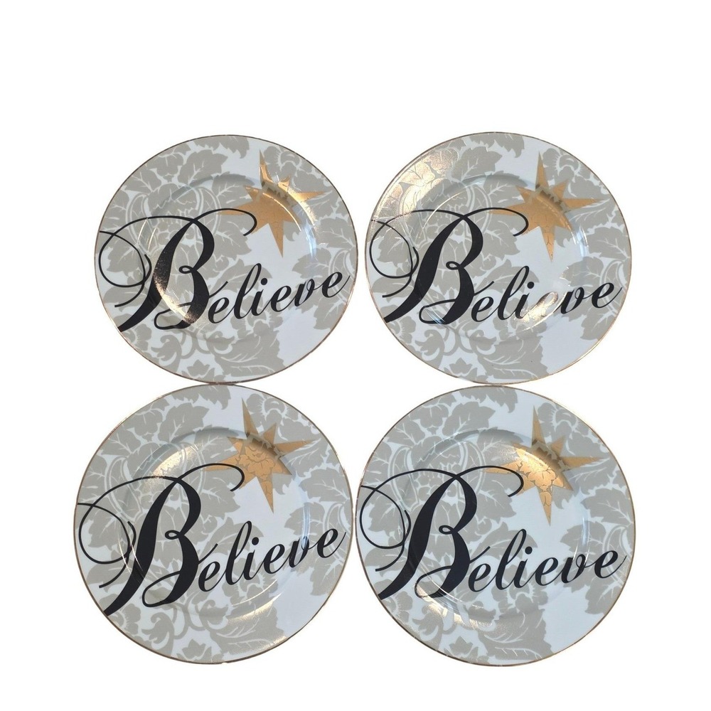 St Nicholas Christmas Dinner Plates Holiday Serveware Believe Print Set of 4